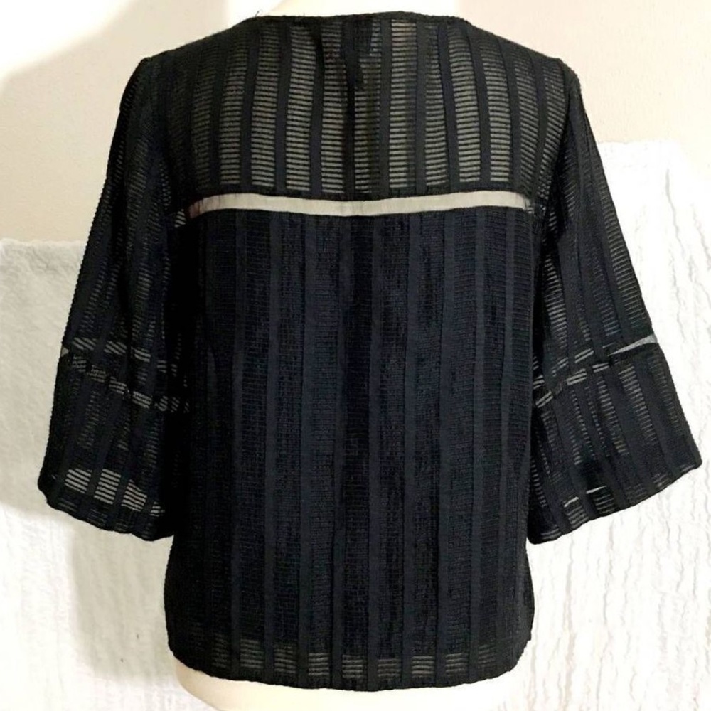 Anthropologie Black Sheer Stripe Boxy Blouse - Picture 6 of 9